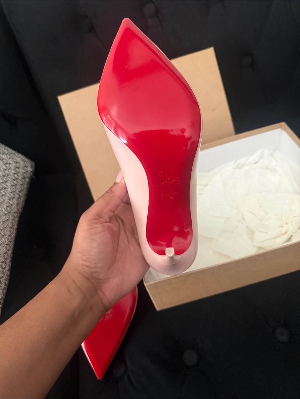 Christian Louboutin Blush Patent Stiletto Pumps with Red Soles - Picture 8 of 10